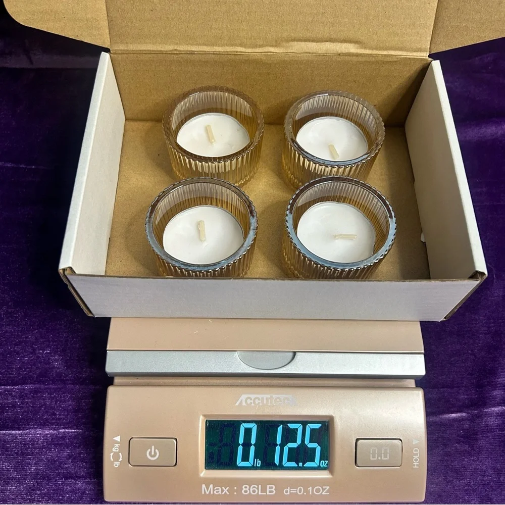 ‼️SOLD‼️ Set of Four Ribbed Glass Tea Light Candle Holders - Picture 8 of 10